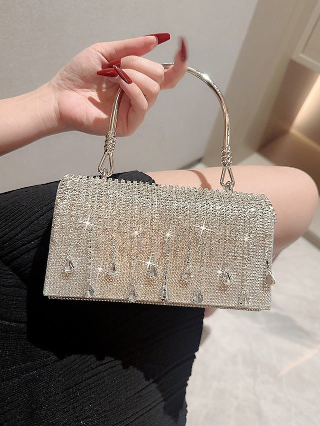 Handbag with Chain Women's Silver Evening Crystal Elegant