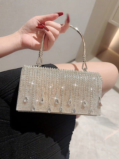 Handbag with Chain Women's Silver Evening Crystal Elegant