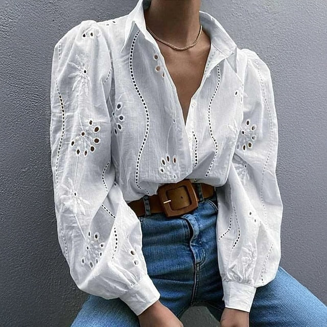Women's Shirt Blouse Plain Modern Casual Long Sleeve Shirt