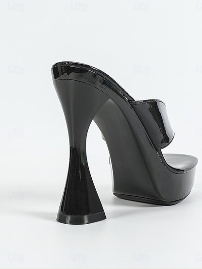 Pink Heels Chunky Block with Women's Iridescent Open-Toe