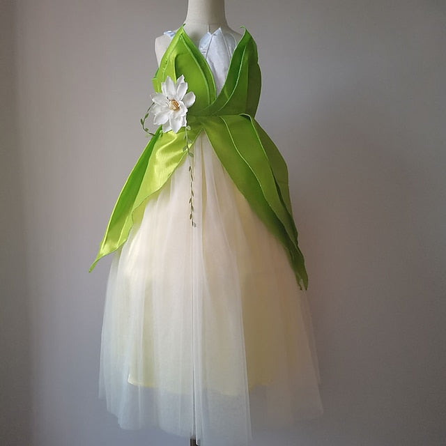 Bell Princess Fairytale Tiana Theme Dress Girl Tinker Flower