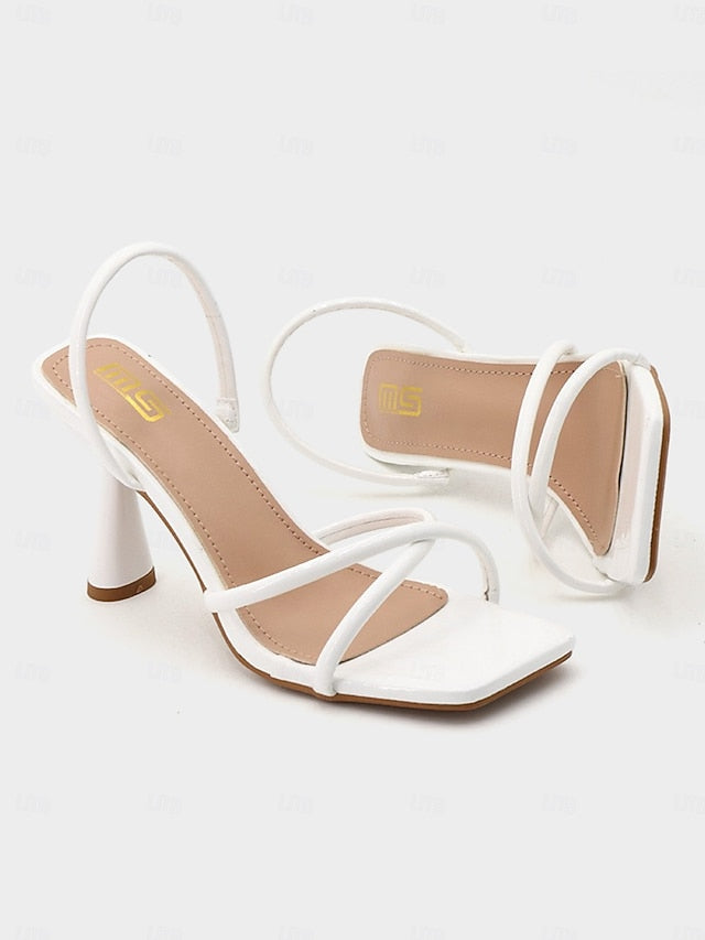 with Toe Square Heeled Sandals Strappy Beige Design –