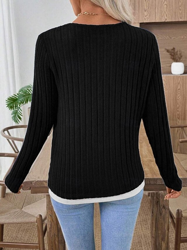 Women's Blouse Patchwork Buttons Solid Color Stylish Casual