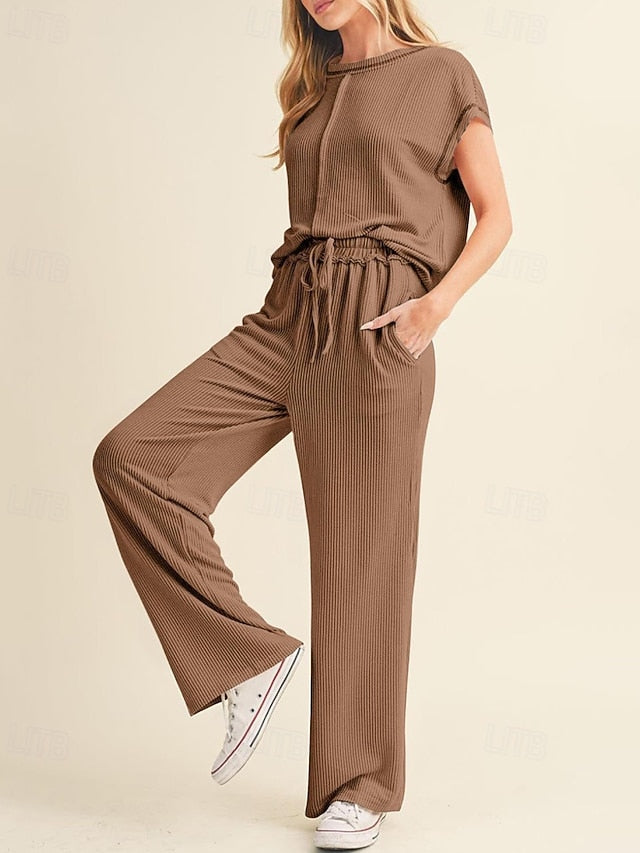 Women's Pants Sets Bolero Top Short Sleeve Crew Neck Plain
