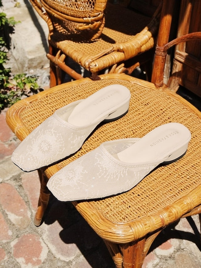 Sheer Women's Ballet Lace Elegant White Mesh Flats –