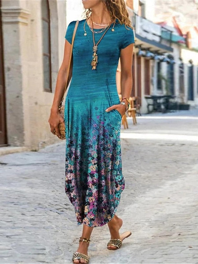 Women's Floral Dress Sleeveless Midi Casual Flowy Summer