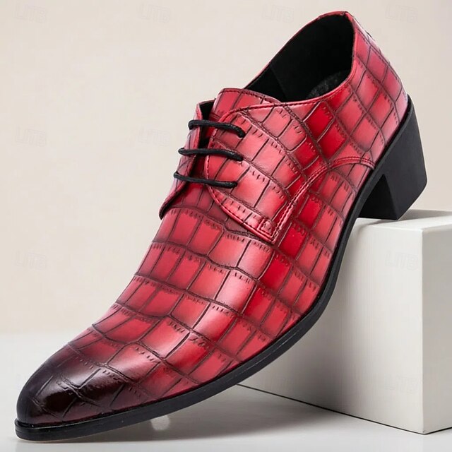 Pattern Red Leather – Crocodile Faux Shoes Men's