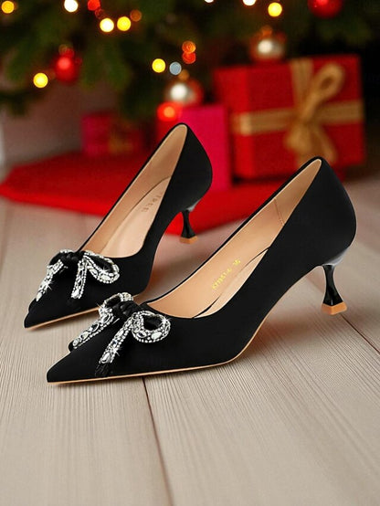 Bow Orange with Heels Crystal Pointed - Women's Stiletto