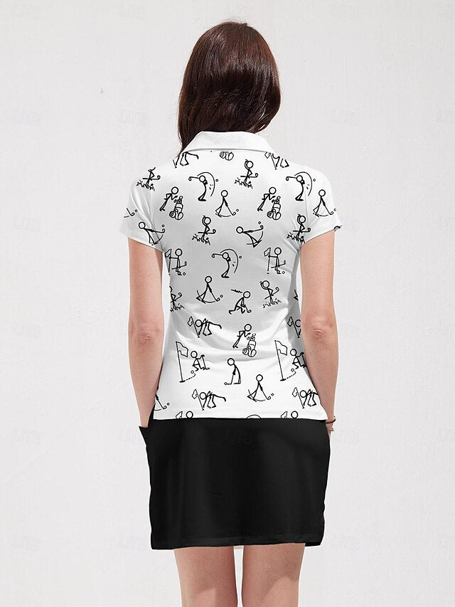 Women's Golf Polo Shirt White Short Sleeve Top Ladies Golf