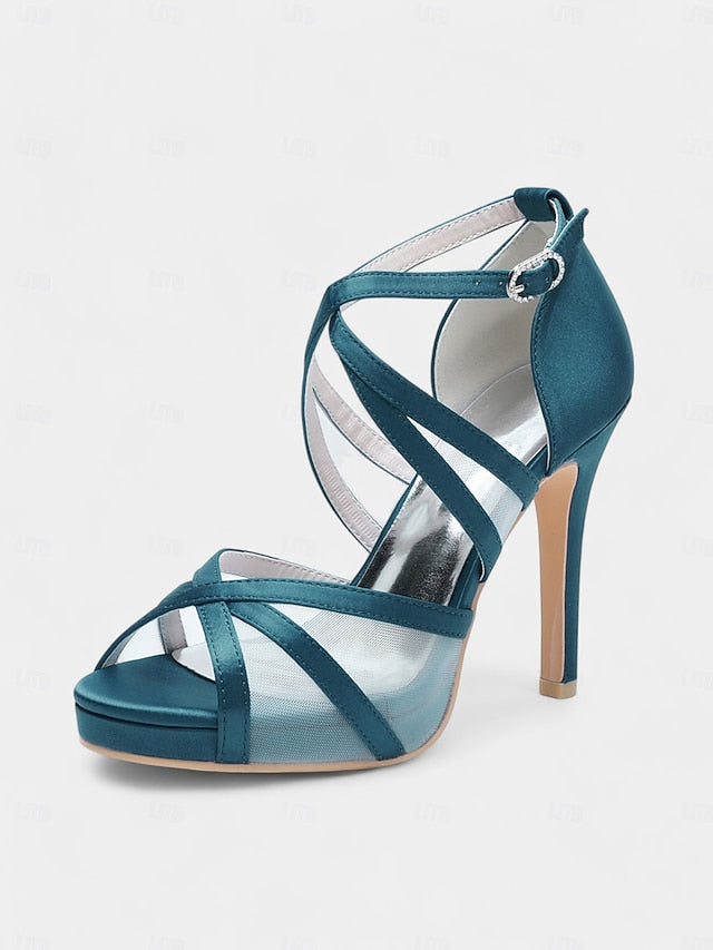 with Straps Satin White Sandals - Perfect Cross Bridal High Heel