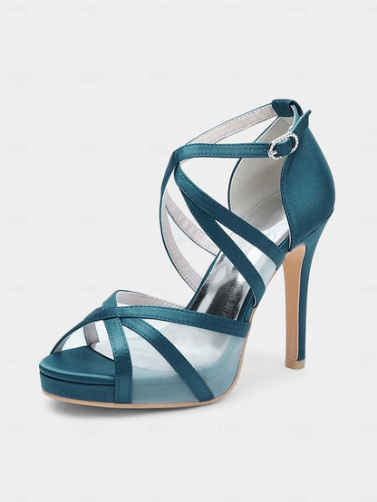 with Straps Satin White Sandals - Perfect Cross Bridal High Heel