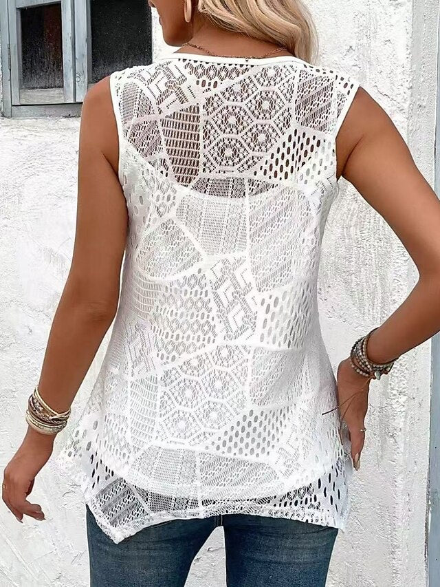 Women's Tank Top Lace T-shirt Lace Patchwork Plain Fashion