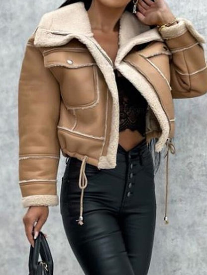 Warm Comfortable Leather Buttons Faux Pocket Women's Jacket