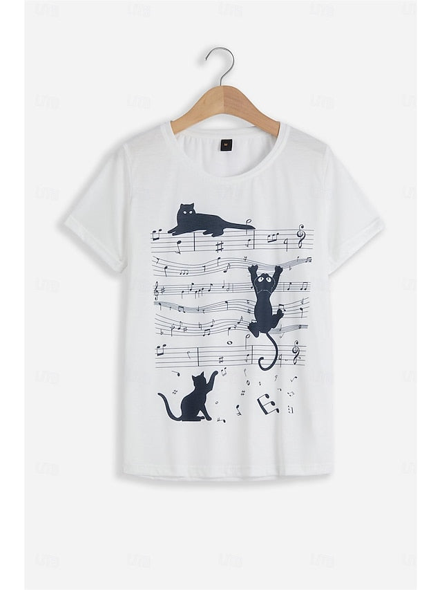 Women's T Shirt Basic Cat Print Short Sleeve Regular Tops