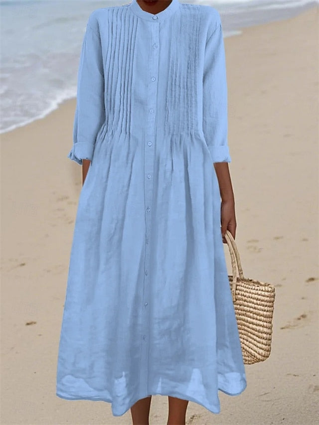 Women's Midi Dress Shirt Dress Casual Dress Cotton Linen