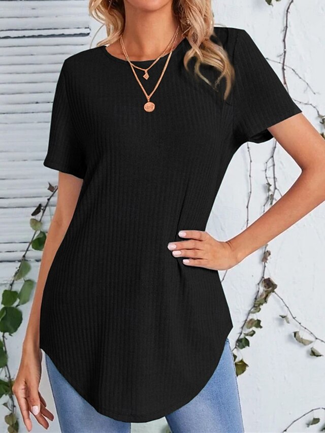 Women's T Shirt Tee Top Solid Color Fashion Classic Casual