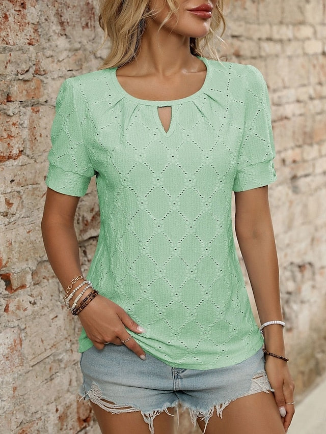 Fashion Shirt Plain T Tee Top Women's Eyelet Stylish