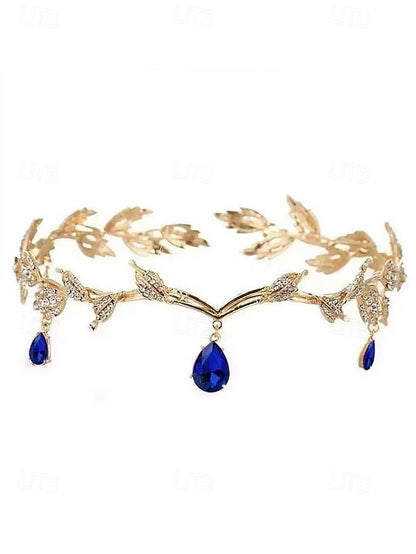 Gold Gemstone with Headpiece Leaf Vintage Blue – Drops
