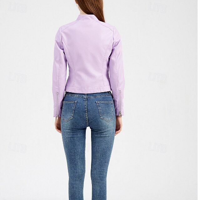 Faux Zipper Jacket Pocket Leather Women's Comfortable