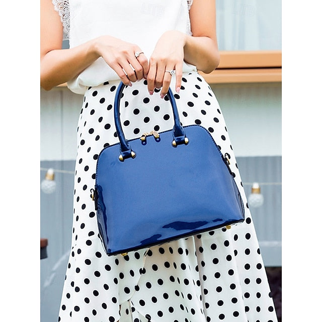 - Patent Green Women's Elegant Bag Shiny Leather Tote