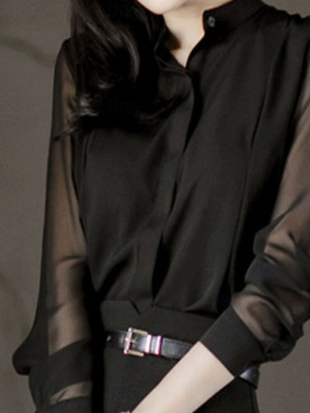 Women's Shirt Blouse Buttons Plain Stylish Basic Long