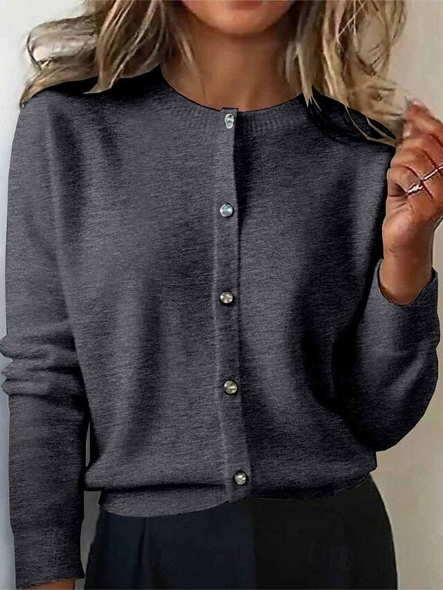 Women's Cardigan Daily Crew Neck Buttons Long Sleeve