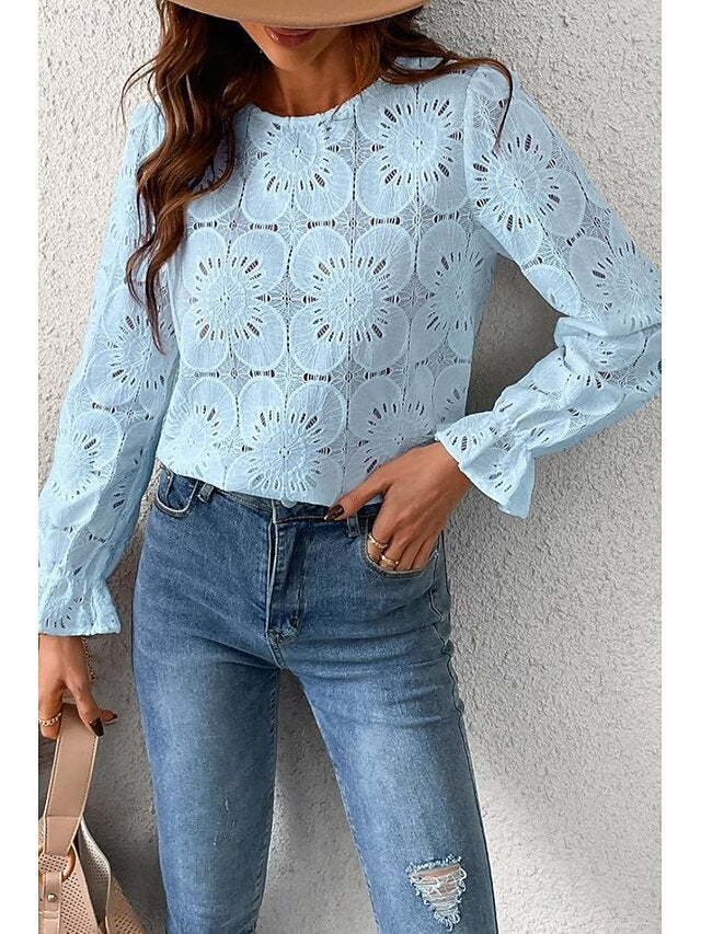 Women's Lace Shirt Blouse Lace Plain Active Casual Long