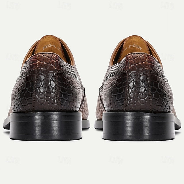 Print Genuine Men’s – Shoes Leather Elegant Crocodile Oxford