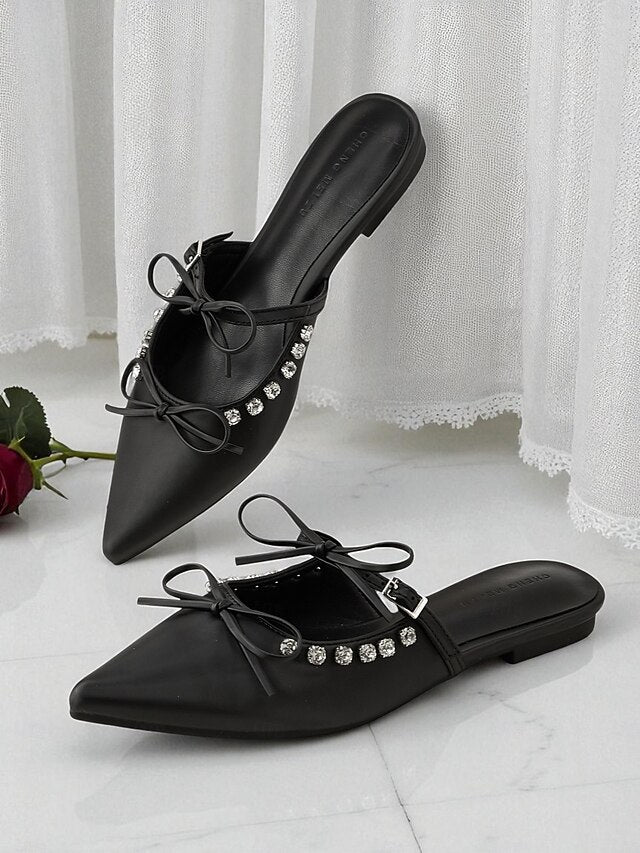 with Pointed Women's Rhinestone Flats Toe Black