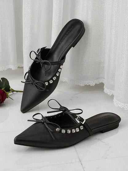 with Pointed Women's Rhinestone Flats Toe Black