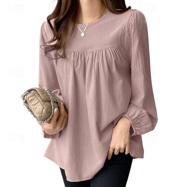 Women's Shirts Faux Cotton Linen Long Cotton Top White