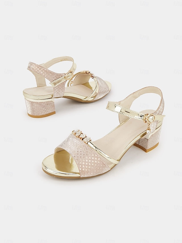 Block Women – Gold Heel for Rhinestone-Embellished Sandals