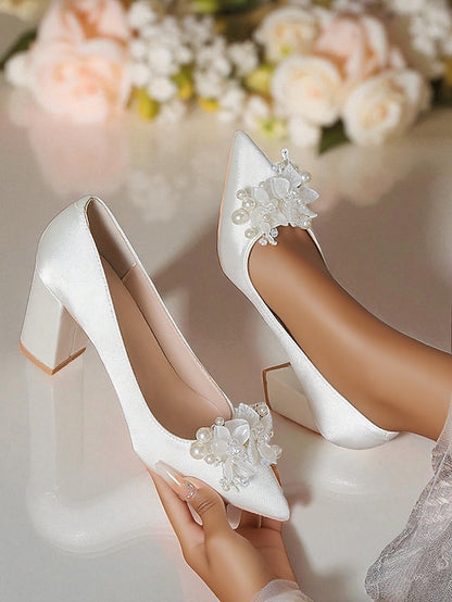 Heels Pearl with Wedding Crystal White Women's and