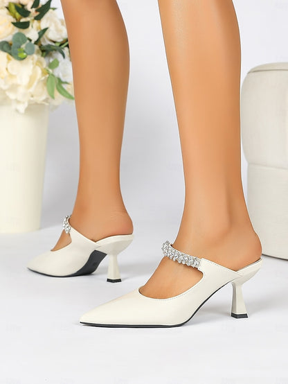 Heeled Women's Rhinestone Embellished Slip-On Pointed-Toe