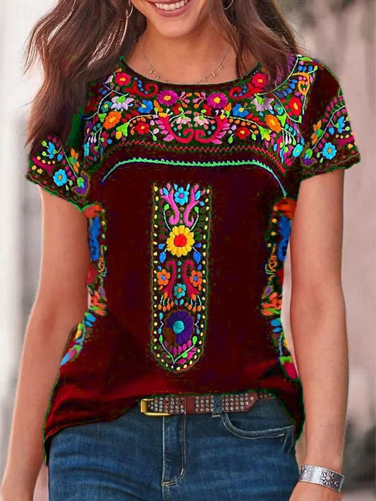 Women's T Shirt Peasant Blouse Floral Bohemia Active