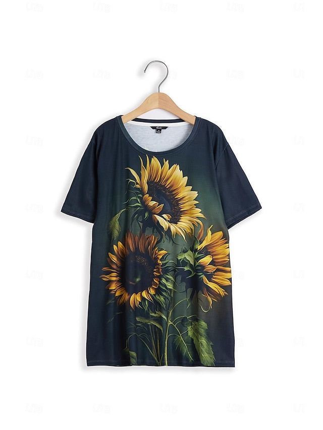 Women's T Shirt Fashion Sunflower Print Short Sleeve