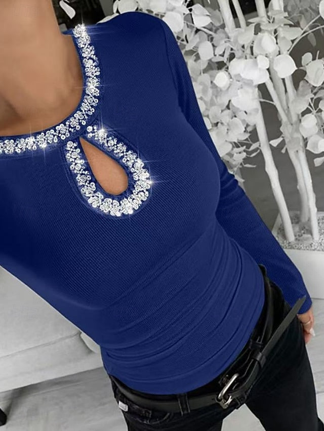Women's Blouse Patchwork Glitter Solid Color Stylish Casual