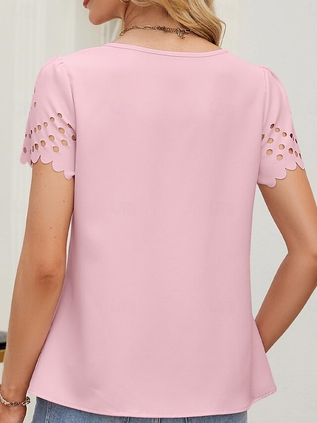 Women's T Shirt Tee Top Eyelet Plain Fashion Stylish