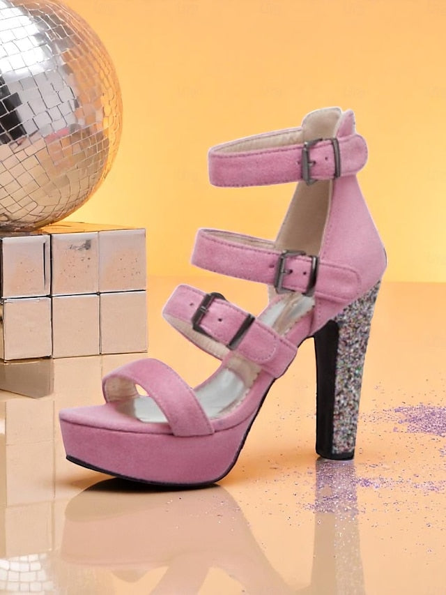 with Heel Platform Sandals Suede Women's High Brown Glitter