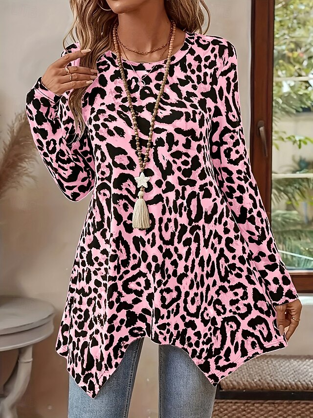 Women's Tunic Graphic Leopard Vintage Fashion Casual Long