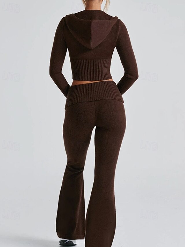 Women's Pants Sets Bolero Top Long Sleeve Hooded Plain