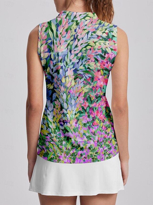Women's Golf Polo Shirt Pink Sleeveless Top Floral Ladies