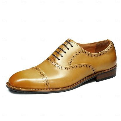 with Shoes Wingtip Oxford Men's Genuine Light Leather Brown