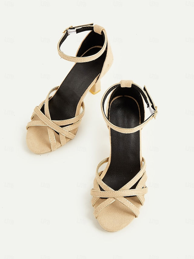 Suede – Elegant Heels Nude 1950s Women's Ankle Strappy