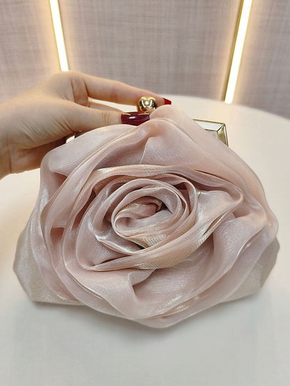 Satin Rose Clutch Evening Flower Purse – Women's Elegant