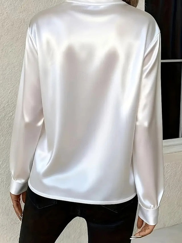 Women's Shirt Elegant Satin Top Blouse Plain Stylish Long