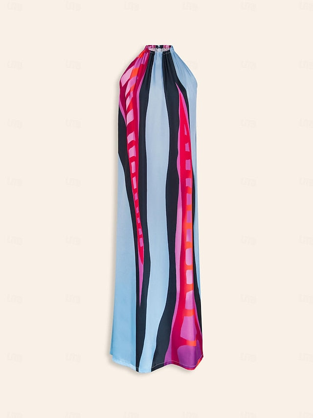 Women's Halter Neck Dress Satin Maxi Maxi Dress Rainbow