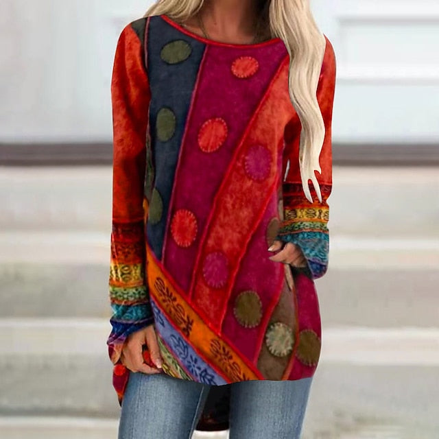 Women's T Shirt Print Graphic Daily Tunic Basic Long Sleeve