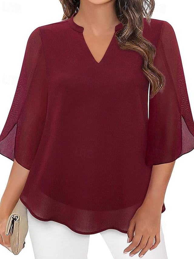 Women's Blouse Chiffon Tops Patchwork Plain Elegant Stylish