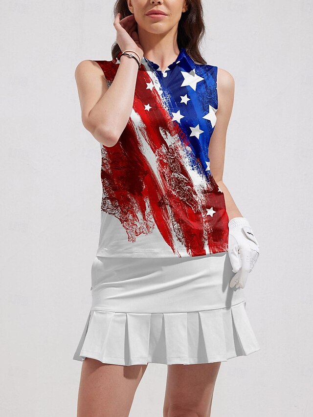 Women's Golf Polo Shirt Red Sleeveless Sun Protection Top